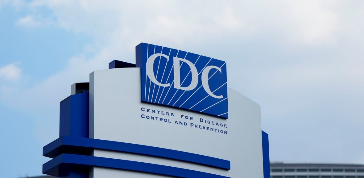 The top of a building is shown against the blue-sky with some clouds. The building says "CDC" in big letters and then "Centers for Disease Control and Prevention" underneath it.