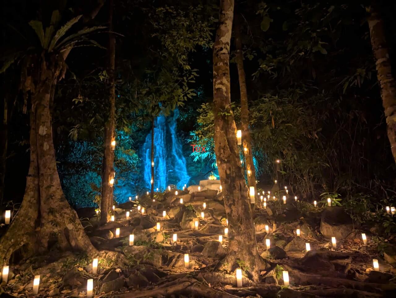 Candle lit waterfall